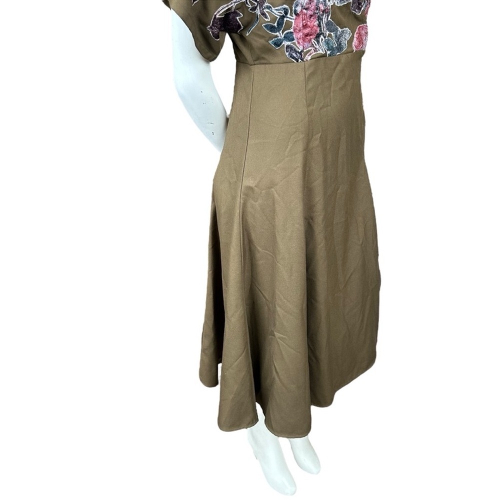Anthropologie Hemant + Nandita Olive Green & Velvet Floral Short Sleeve Dress 6 - Picture 7 of 14